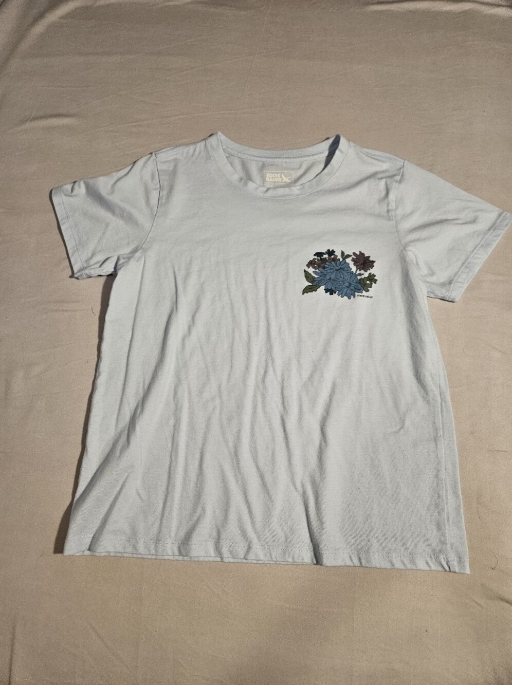 Eddie Bauer Light Blue Crewneck Tee with Floral Chest Graphic